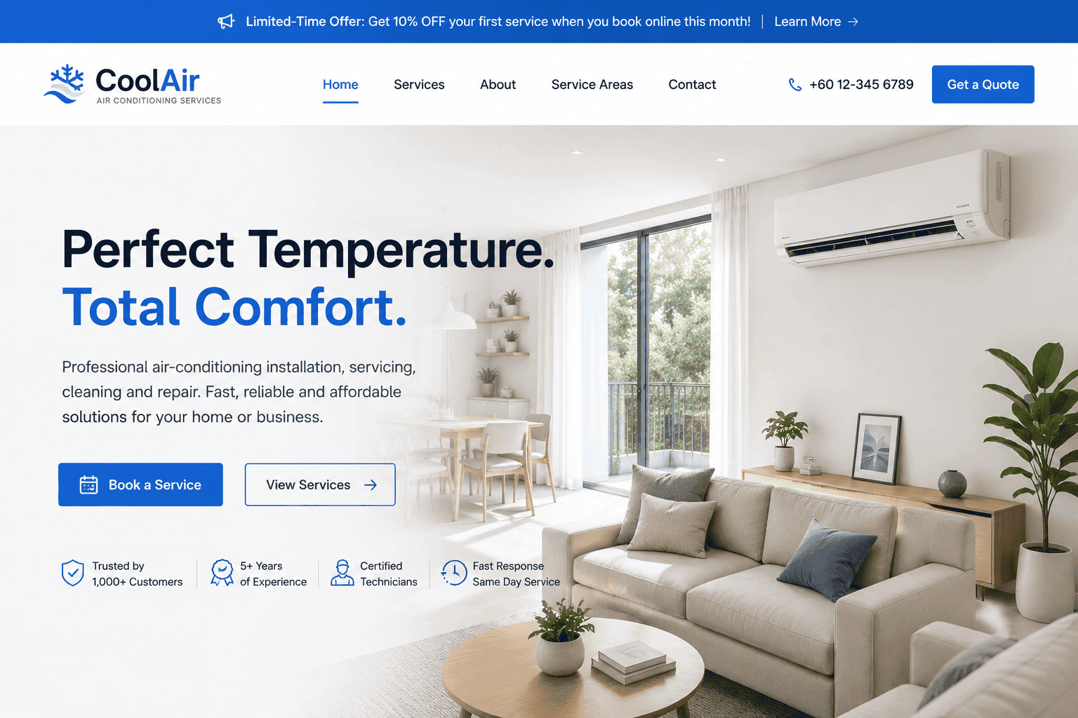 Air-conditioning service landing page design preview
