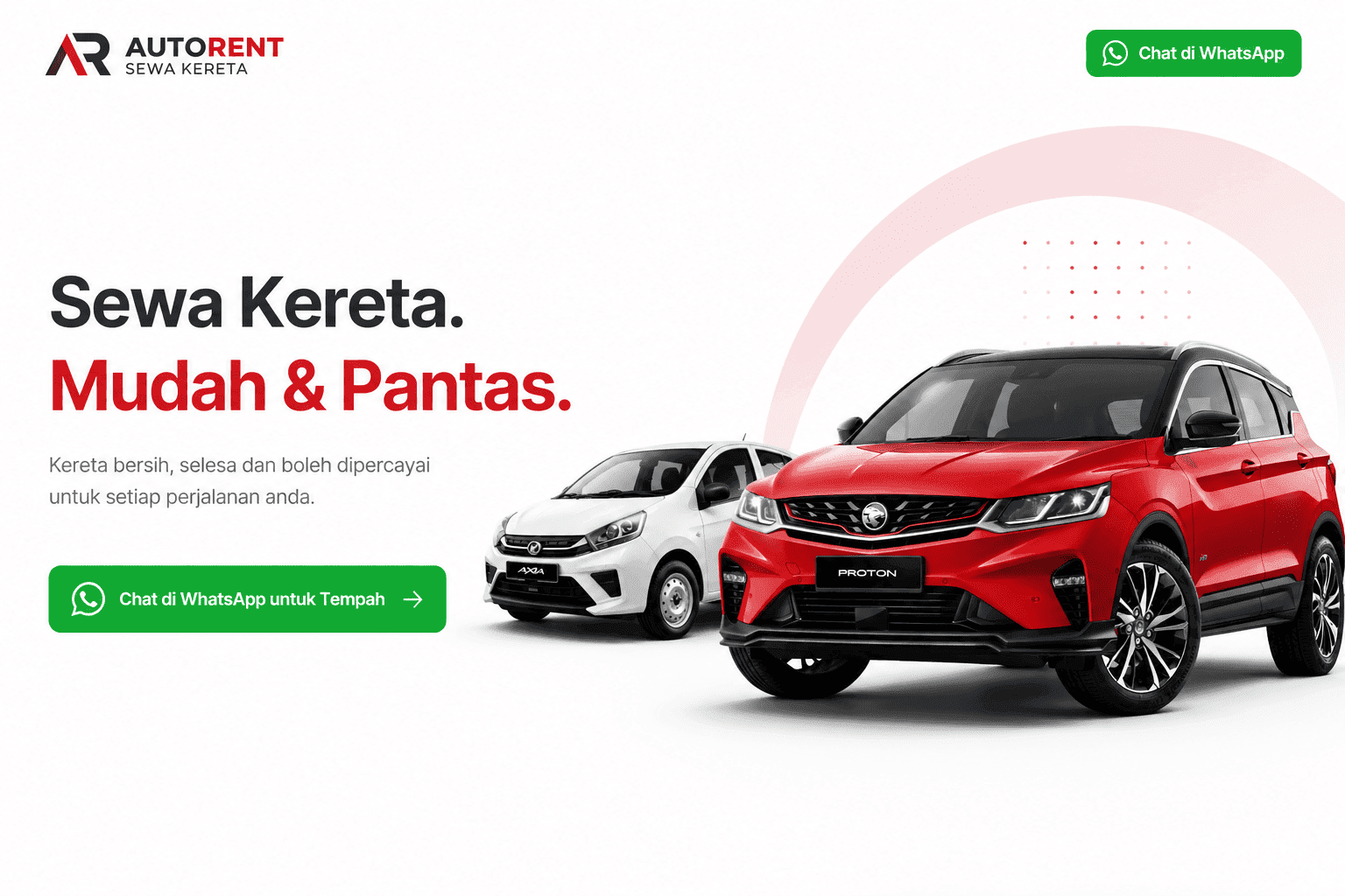 Car rental website design shown on a desktop screen