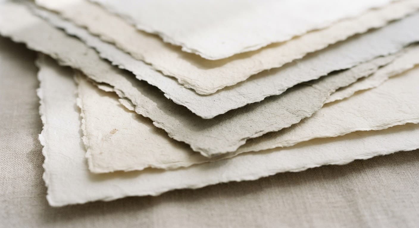 An abstract close-up of layered paper in shades of white and stone.
